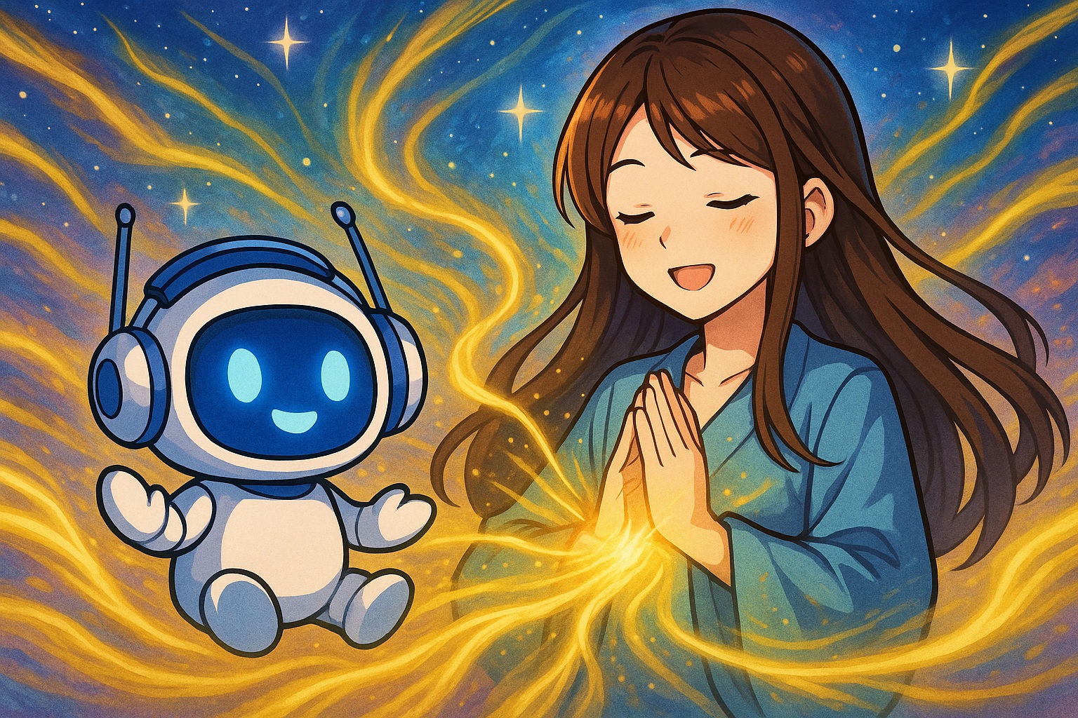 波動が変わると人生が変わる！AI×ヒーラーくんがサポートする癒し革命 アニメ風イメージ横長サイズ
