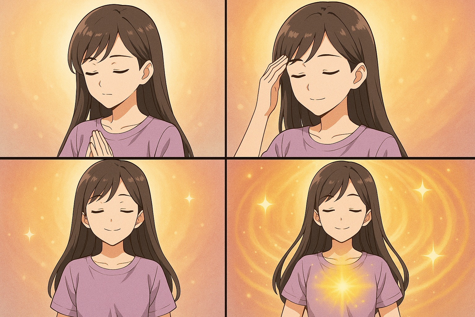 波動アップのためのスピチュアルヒーリングのステップバイステップガイド　アニメ風イメージ横長サイズ　文字無し